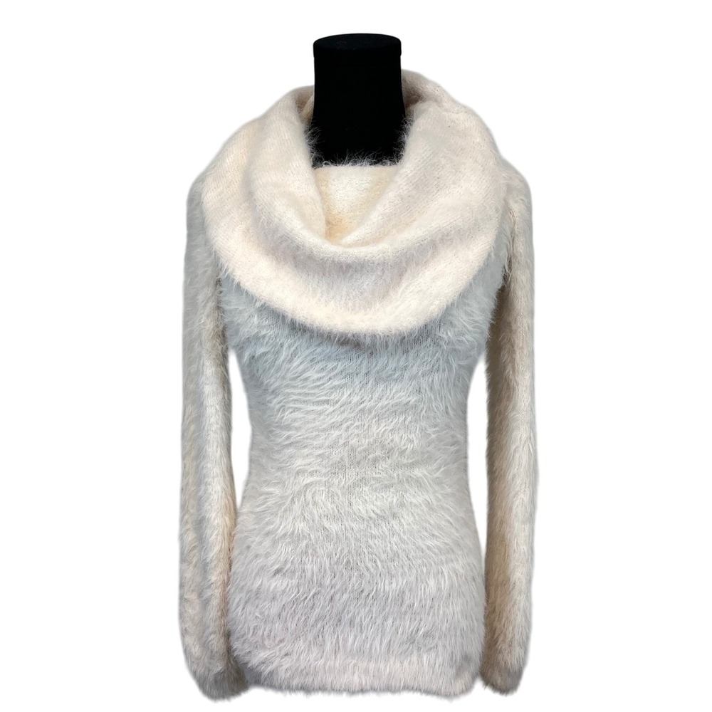 Guess Los Angeles Pink Fuzzy Cowl Neck Sweater‎ Size S Soft Knit Y2K Long Line